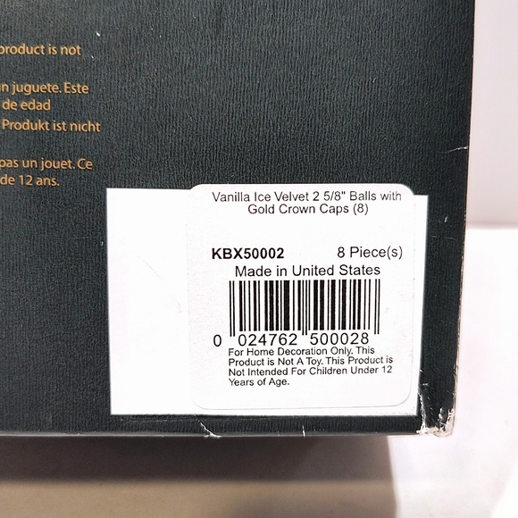 Krebs Christmas Glass Ball Ornaments 8 Pcs  2-5/8" Vanilla Ice Velvet Gold Caps - Picture 10 of 11